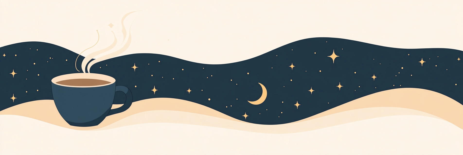 Steaming coffee cup against a starry night sky